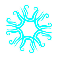 Stylized luminous turquoise mandala on profound black backdrop, abstract art