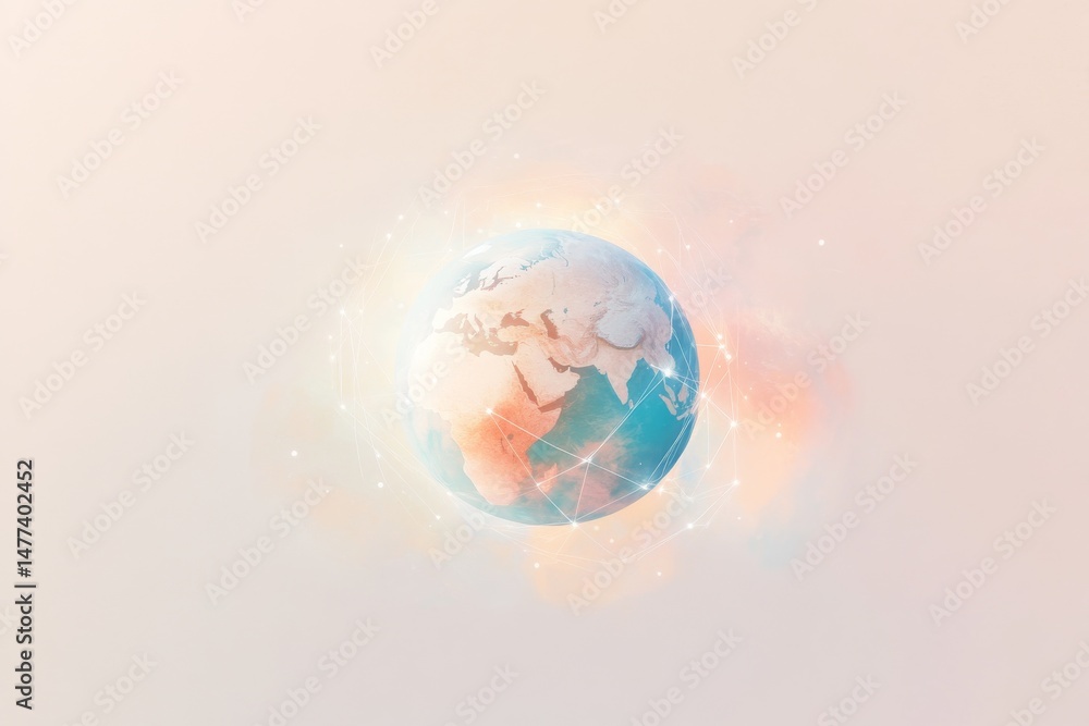 Poster ai ethics and technology abstract design featuring earth with digital network overlay