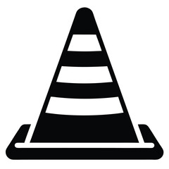 Solid Black Traffic Cone Illustration With Horizontal Stripes for Safety and Awareness