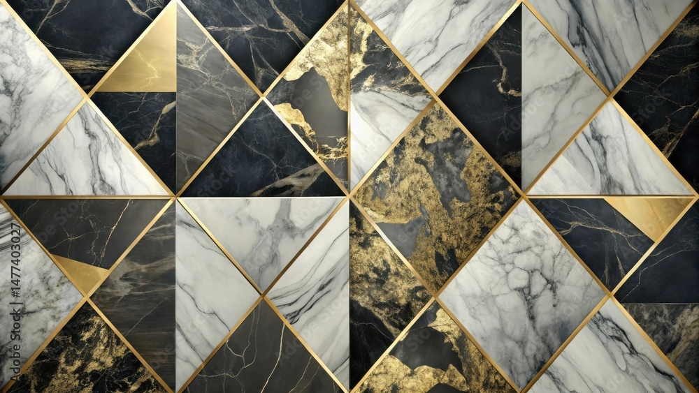 Leinwandbilder abstract geometric marble and gold mosaic design featuring a repeating pattern of triangles