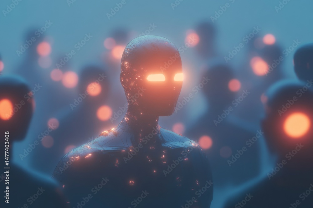 Aufkleber futuristic ai ethics concept featuring robots with illuminated features