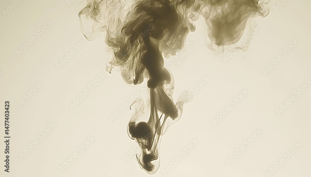 Poster abstract sepia-toned ink swirling in water, creating a mesmerizing and artistic visual. ideal for ba