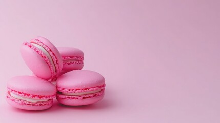 Fototapeta premium Pink Macarons Stacked on Light Pink Background for Sweet Treats Display