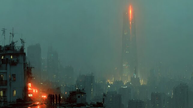 Conceptual urban skyline with sleek architecture and immersive neon lighting creating a sci-fi vibe 