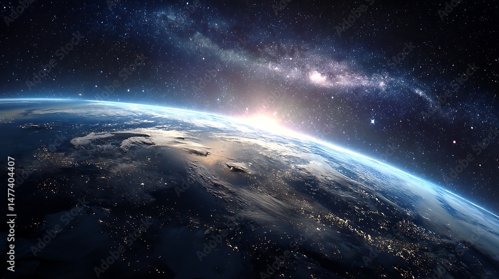 Poster nightly planet earth in dark outer space