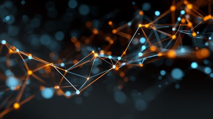 Network solution background, internet server services for cloud transfer, neon blue and orange light, networking and ai technology concept