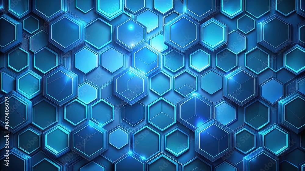 Poster Abstract Blue Hexagon Grid  Complex Geometric Pattern Background for Technology and Innovation Concepts