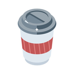 A modern isometric icon showing takeaway coffee cup