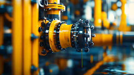 Obraz premium Industrial Machinery with Yellow Pipes and Valves