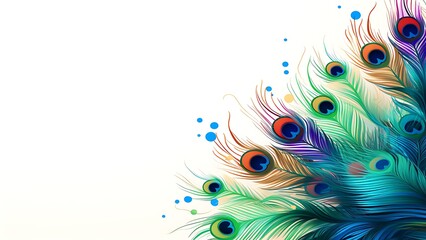 Colorful watercolor painting of peacock feathers with artistic vibrant shades and decorative design