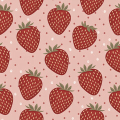 Seamless strawberry pattern with polka dots fruity summer design