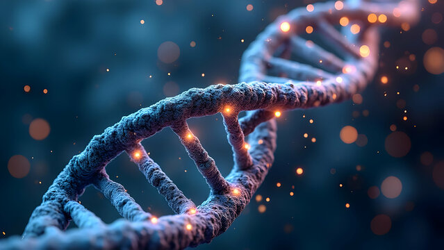 Vertical DNA Strand with Market Performance Data Integrated into Its Structure where Genetic Sequences Correspond to Different Biotech Subsectors