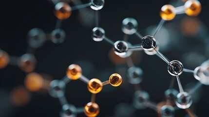 Molecular structure with connections between atoms on abstract background, macro shot, scientific research in molecular chemistry