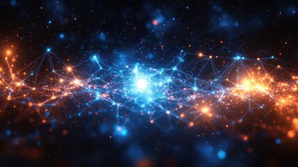 Obraz premium Abstract network connection, glowing nodes, dark background, digital data visualization