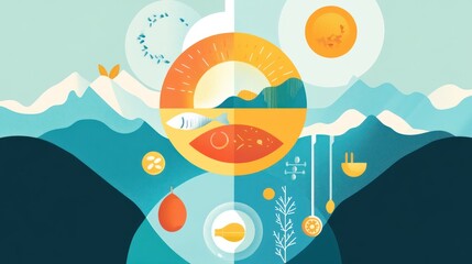 Abstract illustration of interconnected natural elements.