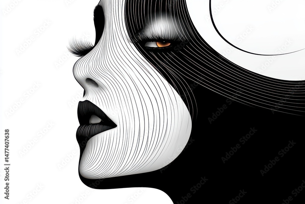 Poster a 3d rendering of a woman created using contour lines, with a minimalist and artistic design.
