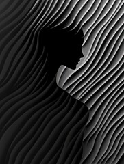 A woman depicted in the image using 3D contour lines in black and white style.