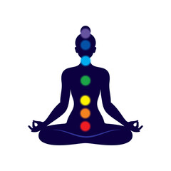 Yoga symbol vector illustration. Yoga logo.Silhouette of a girl doing yoga  on white background. Meditation silhouette.