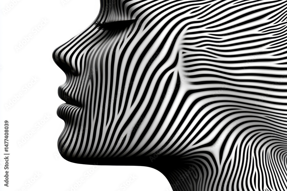 Poster a woman created with 3d contour lines in black and white, providing a unique and artistic visual rep