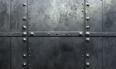 Fototapeta premium Dark gray metal panels with riveted accents. Horizontal and vertical seams. Textured surface