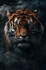 Obraz premium Majestic Tiger Emerging From Smoky Darkness