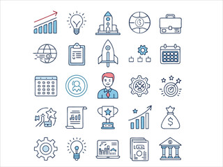 Icon set for business presentations. Conference, meeting, and business plan