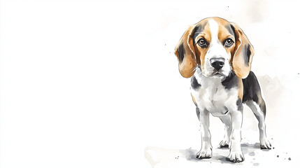 Watercolor Illustration of cute Beagle dog on White Background.