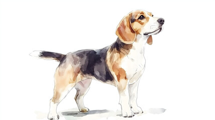 Watercolor Illustration of cute Beagle dog on White Background.