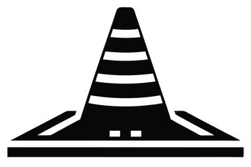 Simplified Black and White Illustration of a Striped Traffic Cone Design Icon