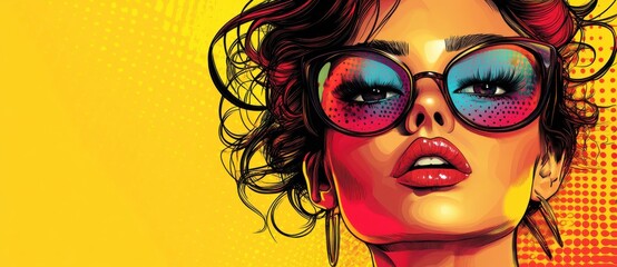 Obraz premium Vibrant Pop Art Portrait of Woman in Colorful Sunglasses