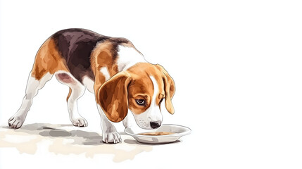 Watercolor Illustration of cute Beagle dog on White Background.