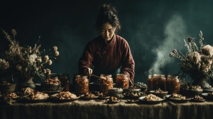 Kimchi preparation still life
