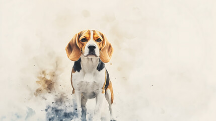 Watercolor Illustration of cute Beagle dog on White Background.