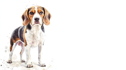 Watercolor Illustration of cute Beagle dog on White Background.