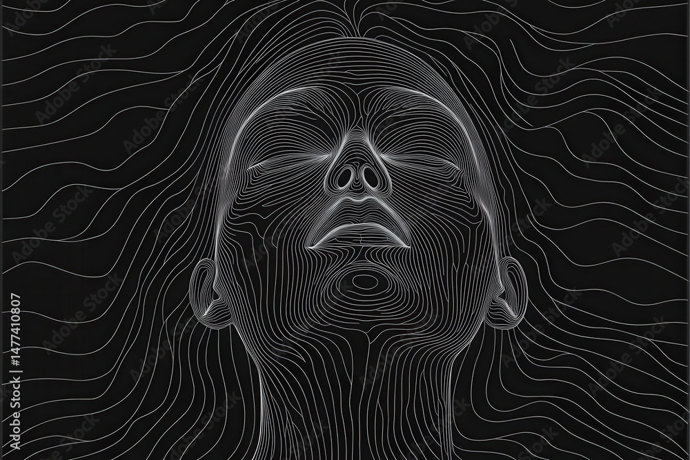 Poster a woman depicted using 3d contour lines in black and white. unique artistic concept with a modern an