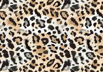 Vector trendy leopard pattern horizontal background. Hand drawn detailed wild animal skin natural texture for fashion print design, textile, cover, wrapping paper, wallpaper, decor, backdrop.