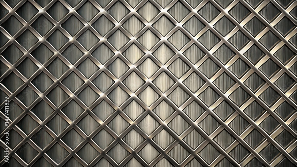 Poster Abstract metallic grid pattern with diamond shapes and textured surface