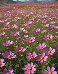 Obraz premium Vast field of vibrant cosmos flowers swaying gently in the breeze , petal, close-up