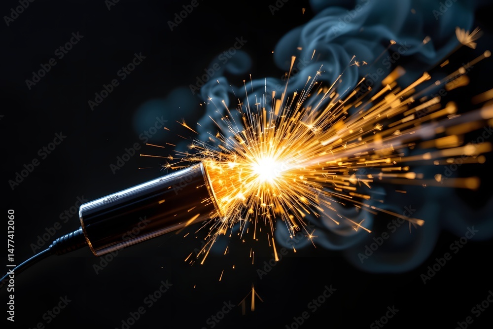 Aufkleber sparkler explosion: a close-up shot of a sparkler exploding, showcasing a burst of bright sparks and