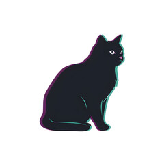 Obraz premium 黒猫シルエット 神秘的ネオンカラー 幻想的描写