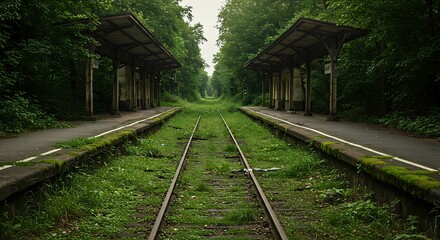 Overgrown Train Tracks at Abandoned Station