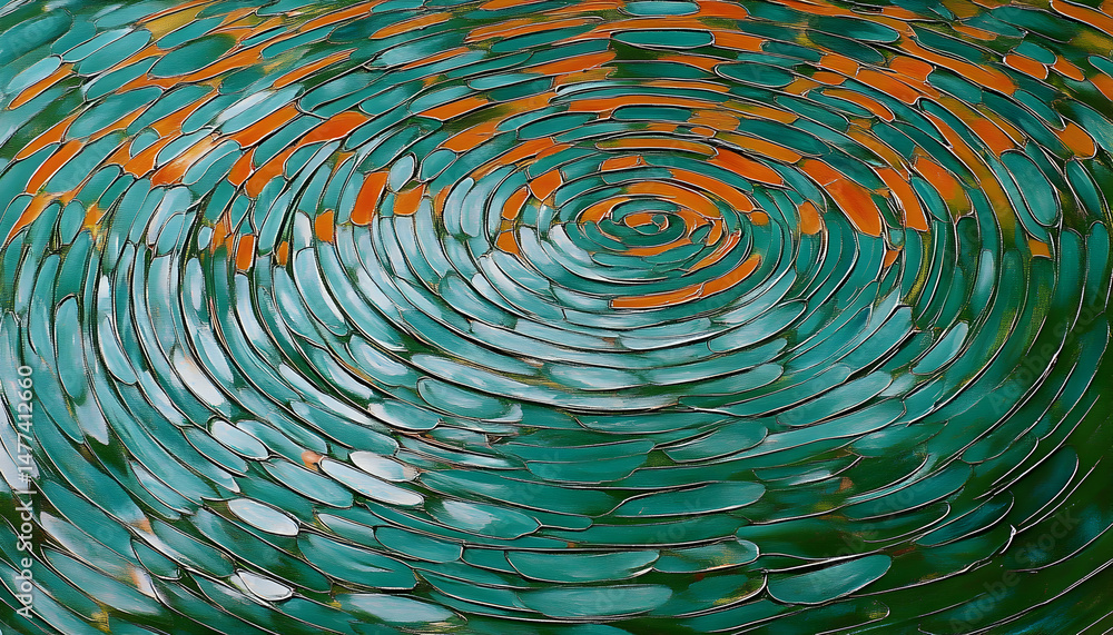 Aufkleber abstract swirling teal and orange painting; mesmerizing concentric circles create a dynamic visual t