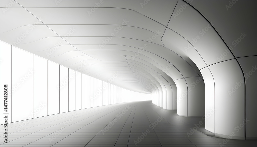 Aufkleber modern minimalist architecture, bright hallway with curved walls and large windows. ideal for concep