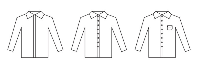 T-shirt icon set. Unisex apparel vector symbol in black filled and outlined style. EPS 10.