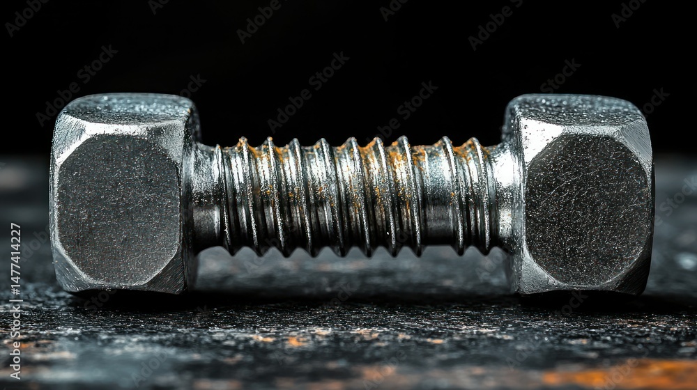 Poster close-up of a metal bolt and nut. high-quality image showcasing the details of a threaded fastener. 
