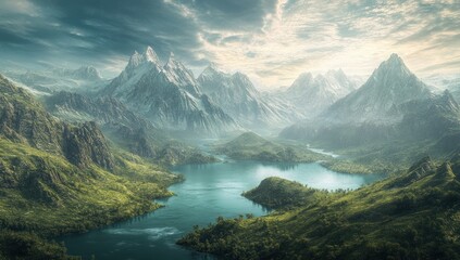Majestic Mountain Lake Panorama: A Serene Landscape