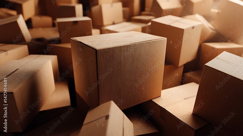 Poster many brown boxes empty area, mockup image