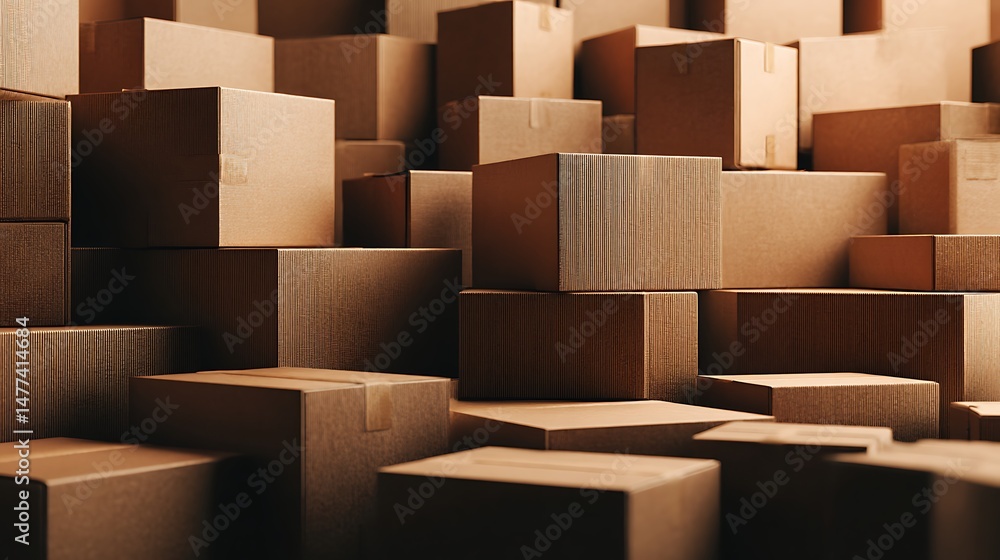 Poster Many brown boxes empty area, mockup image