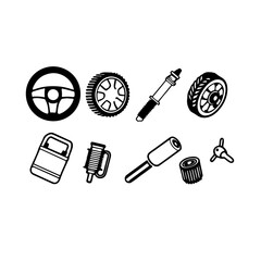 car parts icons set