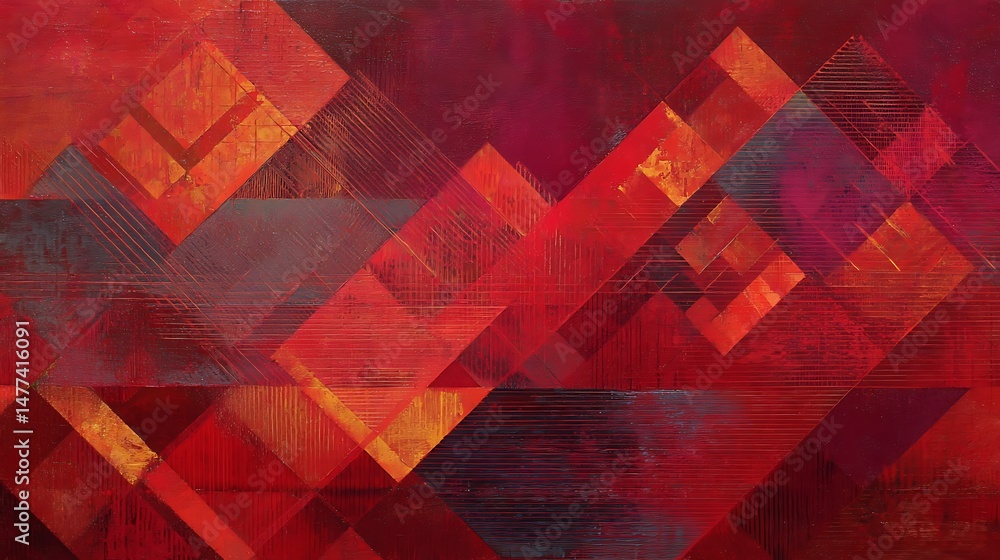 Leinwandbilder luminous red abstract with layered geometric patterns